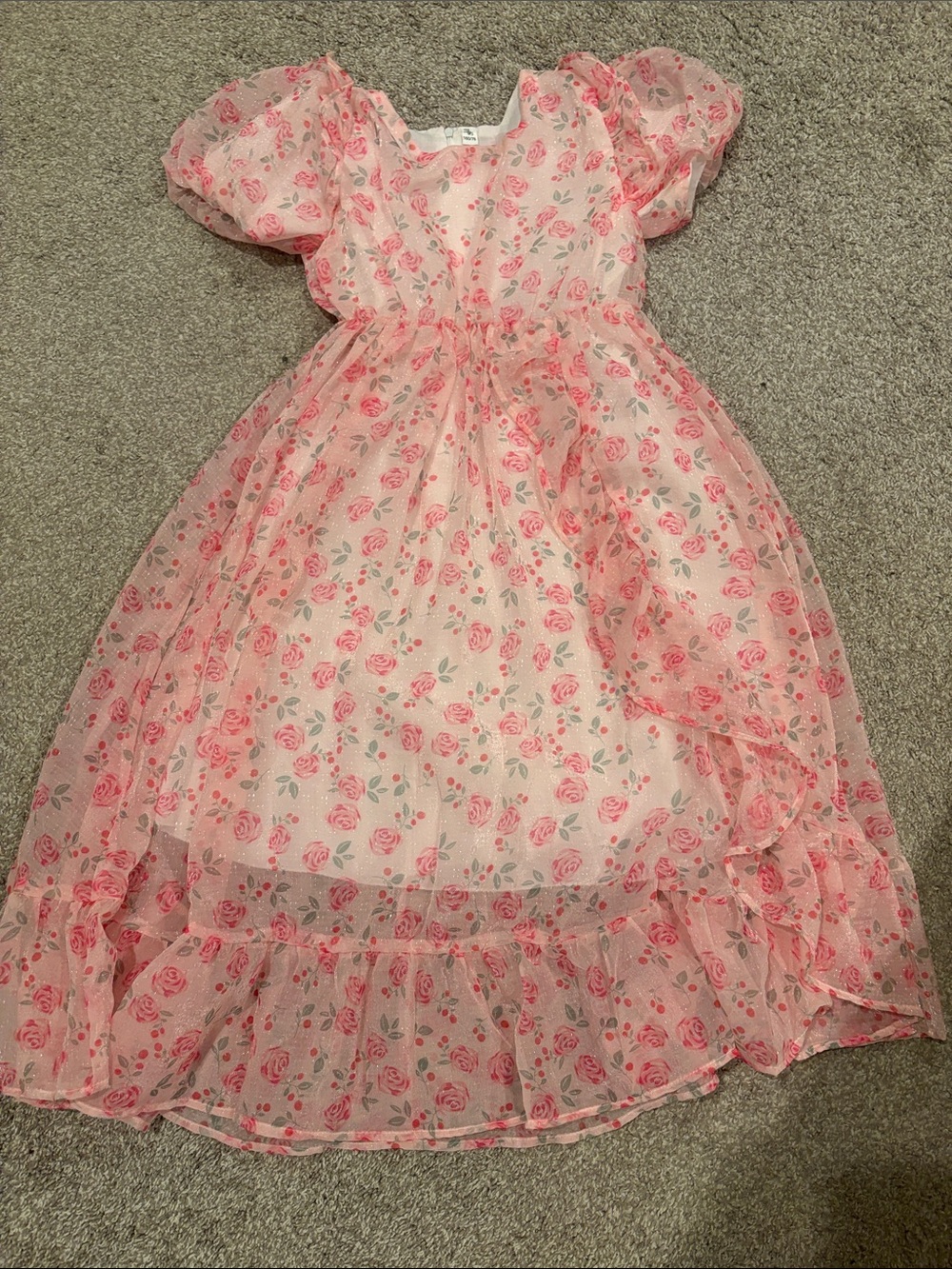 Pink Floral Puff Sleeve Dress
